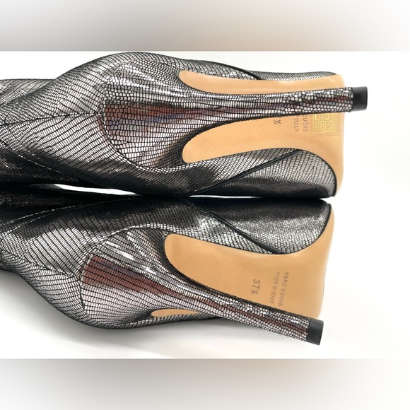 EUC Madison Maison Metallic Effect Silver Leather High Heel Booties 37.5 - Picture 8 of 13